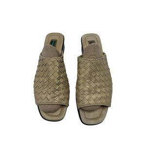Cole Haan Womens Slide Heeled Sandals Sz 10B Beige Woven Leather Open-Toe Summer